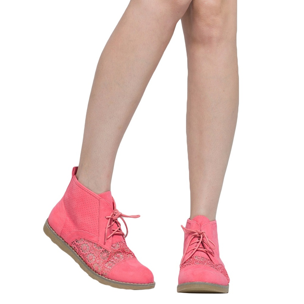 Women Embroidered Flower Ankle Lace Up Oxford N41